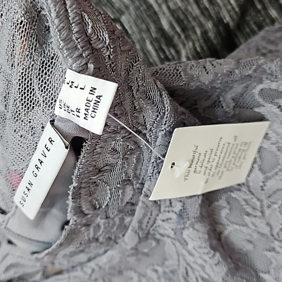 Susan Graver Grey Lined Lace Blouse - Picture 6 of 6